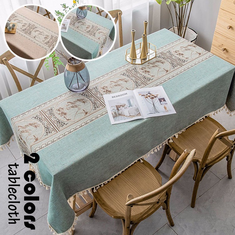 140*300cm テーブルクロス 北欧 おしゃれ テーブルセッティング 布 四角形 長方形 綿麻 刺繍 風景柄 高級感 テーブルクロス お手入れ簡単 家庭用 食卓カバー 2色