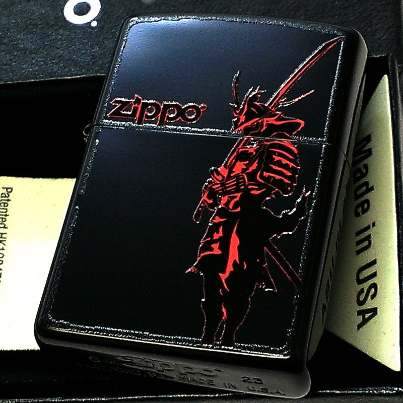 ZIPPO ライター 武士 和柄 ジッポ ロゴ かっこいい マットブラック 赤黒 日本 和風 艶消し レッド メンズ レディース プレゼント ギフト