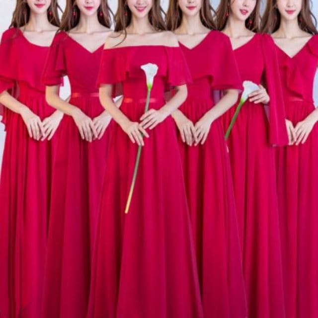 ドレス ワンピース パーティードレス 結婚式 大きいサイズ ブライズメイドドレス ロング お呼ばれ Aライン マキシ丈 Vネック ワンショルダー ケープ オフショルダー フリル レッド グレー