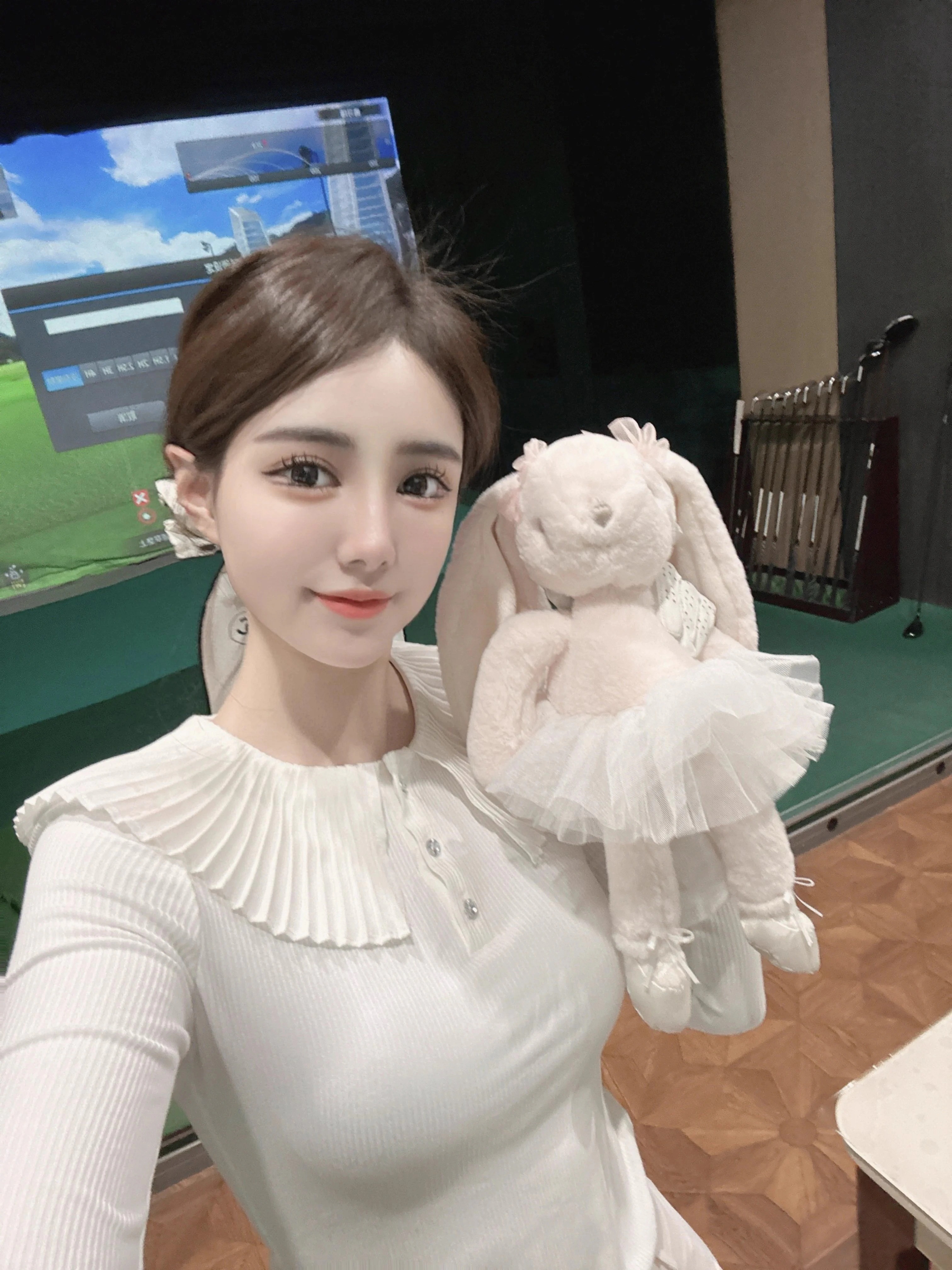 ゴルフウェア 2025 春夏秋 上下セット ニット長袖 Tシャツ ロングパンツ ドット柄スカート 白 ピンク ローズ かわいい 痩せる 韓国風 レディース ゴルフスカート スポーツウェア テニスウェア