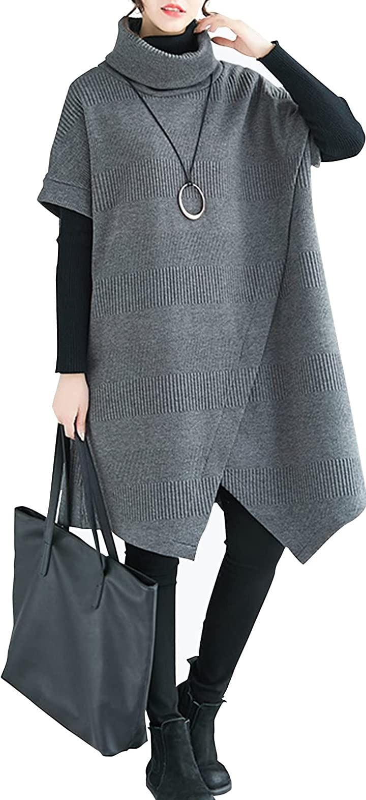 マリアマーファ タートル ニット ワンピース チュニック(グレー, XL)