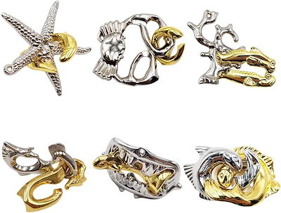 金属製パズル 6点セット メタルパズル 6点セット、アンティーク調、南京錠・砂時計・錨型など