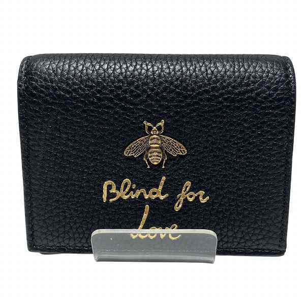 グッチ 460185 コンパクトウォレット ブラック 蜂モチーフ 2つ折り財布 レディース