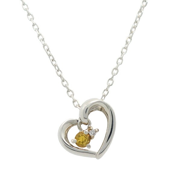 正規紙袋＆箱付 ネックレス レディース ハート ペンダント 11月 誕生石 シトリン