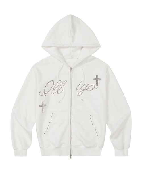 【ILLIGO】 Cross Hotfix Hooded Zip-Up White 正規品