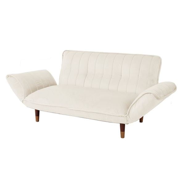 大人かわいいカウチソファ 2人掛け（ベロア） アイボリー