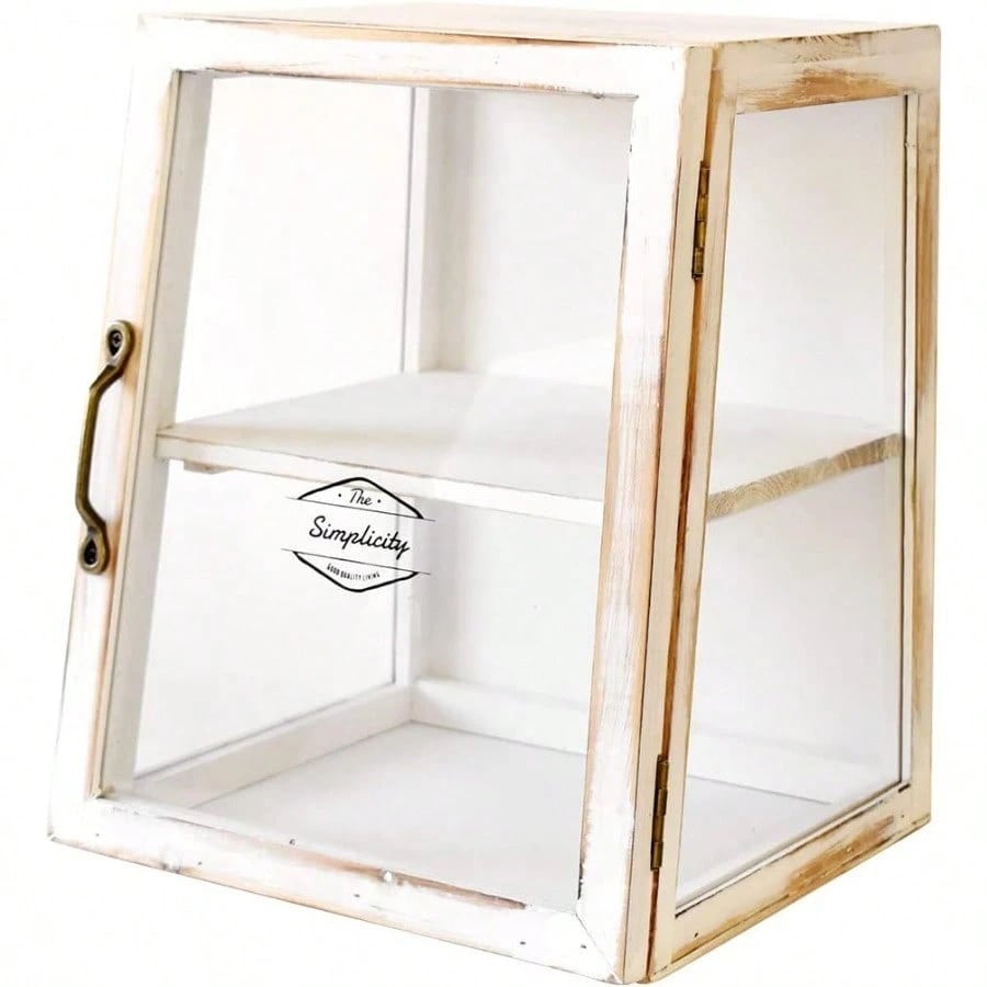 アンティーク調 収納棚 ミニガラスケース ショーケース キッチン収納 ラック 2段 ディスプレイケース おしゃれ 小さい 木製 ナチュラル 北欧 ホワイト