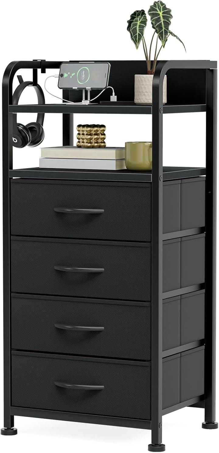 チェスト 棚付き 収納チェスト タンス LEDライト付き キャビネット引き出し 洋服収納 箪笥リビング収納 衣類収納(ブラック, 奥行30cm x 幅40cm x 高さ80.5 cm)