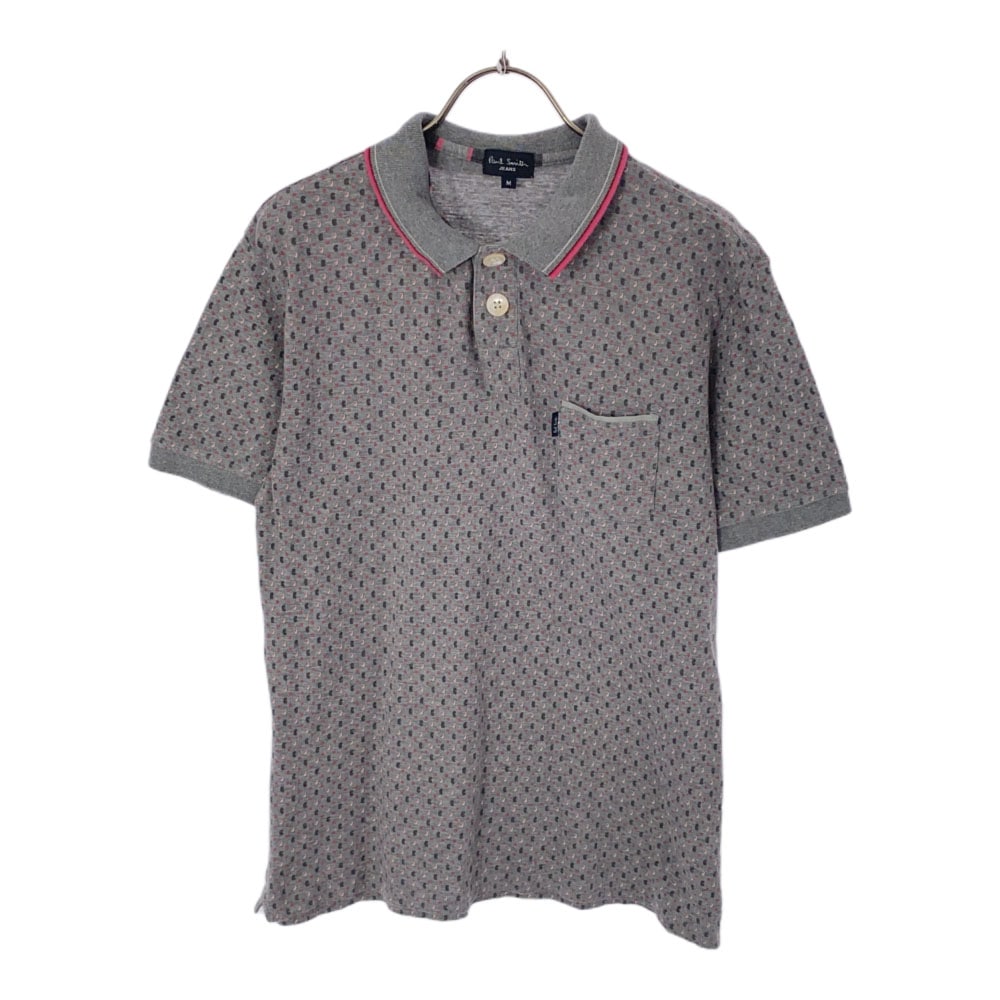 ポールスミスジーンズ 総柄 半袖 ポロシャツ M グレー×レッド Paul Smith JEANS メンズ