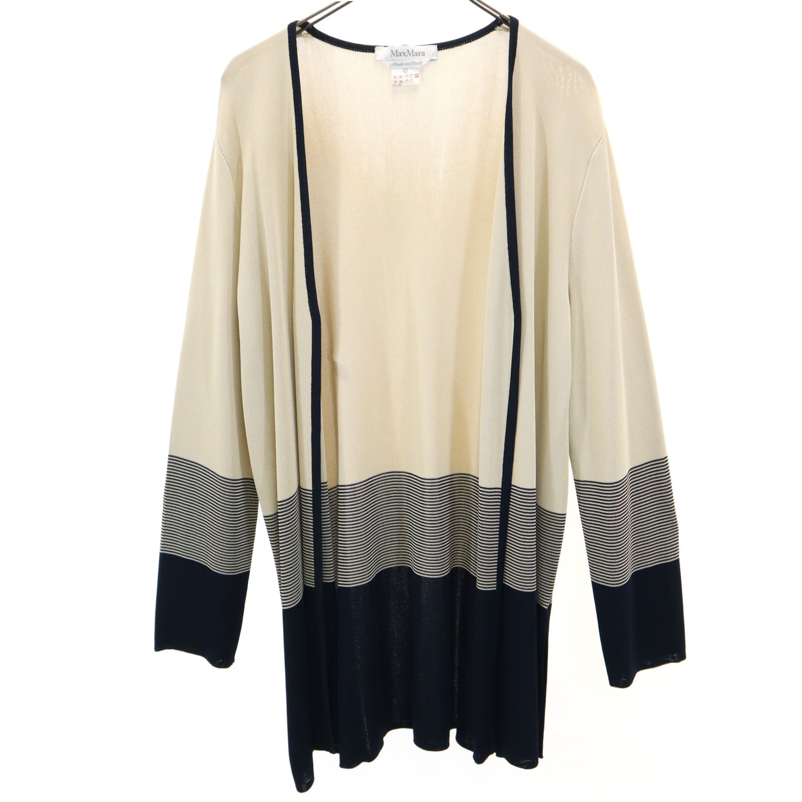 イタリア製 長袖 ニットカーディガン L ベージュ系 レディース