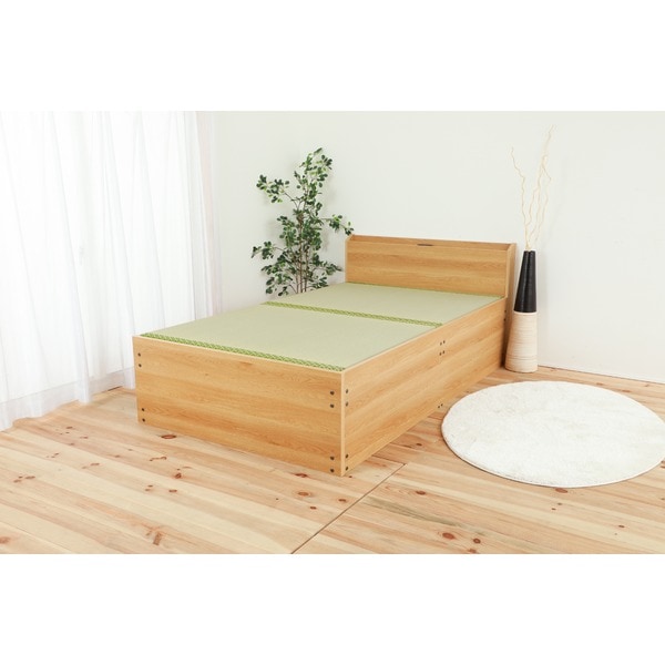 宮付きい草 大量収納ベッド セミダブル（SD）ナチュラル 組立品