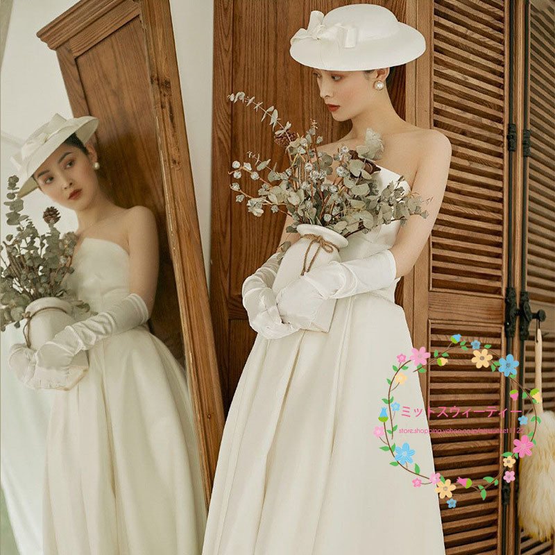 ウェディングドレス フリル スカート レトロ Aライン スレンダーライン ロングドレス ホワイト ビスチェドレス 結婚式 披露宴 二次会 前撮り パーティー 写真