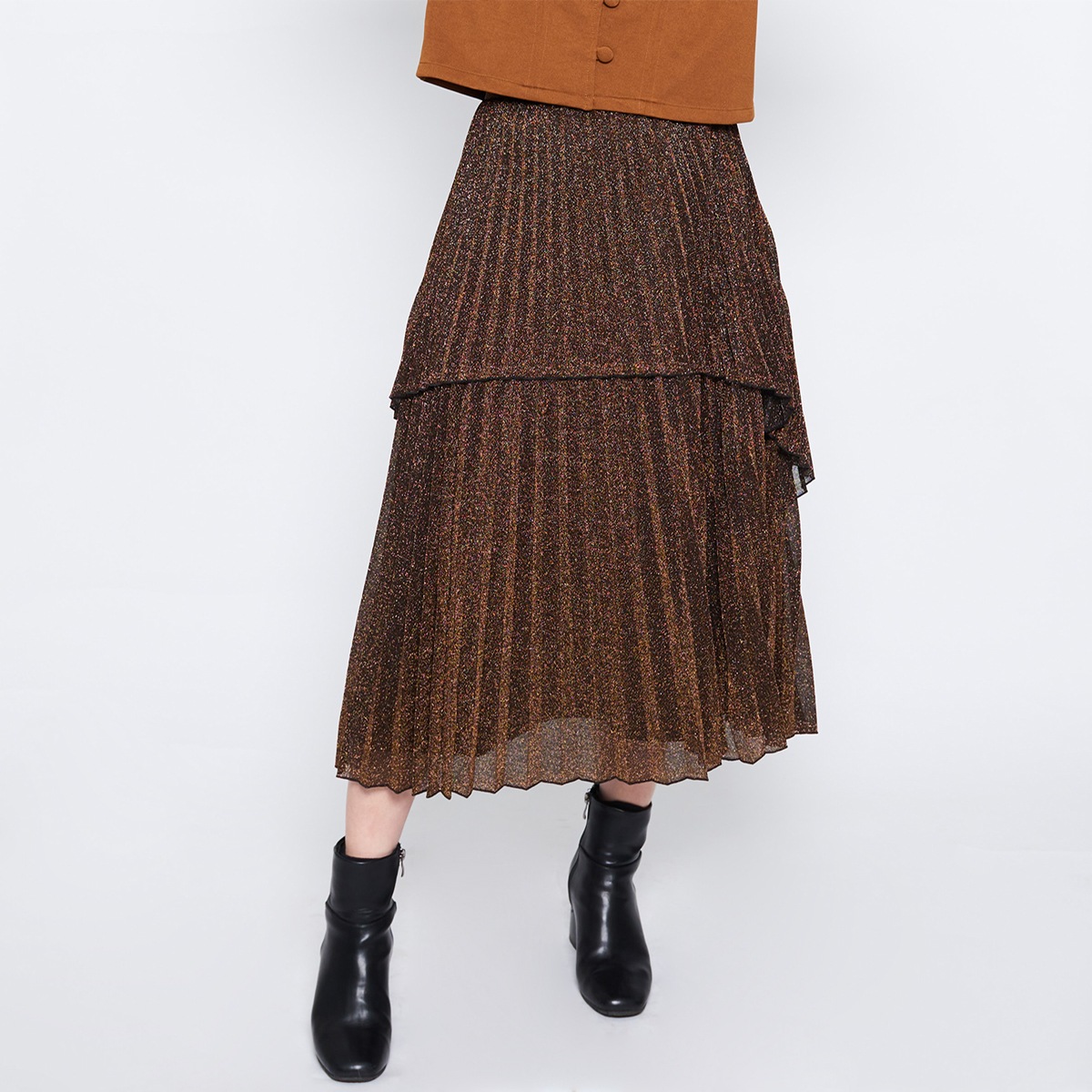 ラメ生地 ティアードプリーツスカート