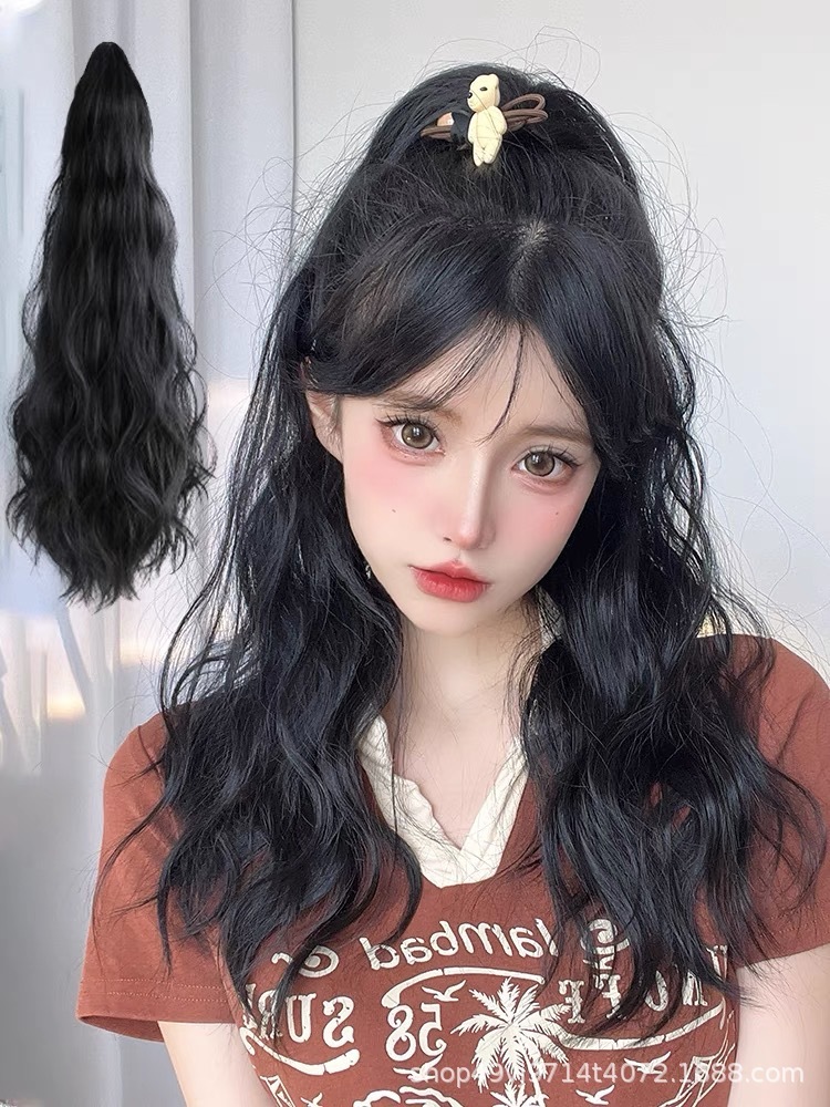 長い髪の女性のためのロングカーリーハイポニーテールウィッグハイポニーテールグラバーツイスト三つ編み水波状カーリーポニーテール