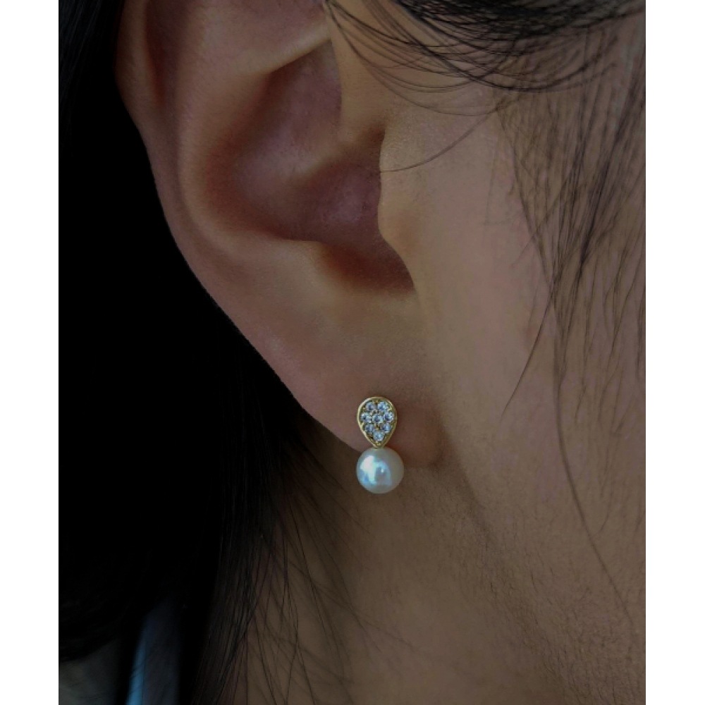 ヘレンジュエリー 14K 淡水パールクレアキュービックピアス