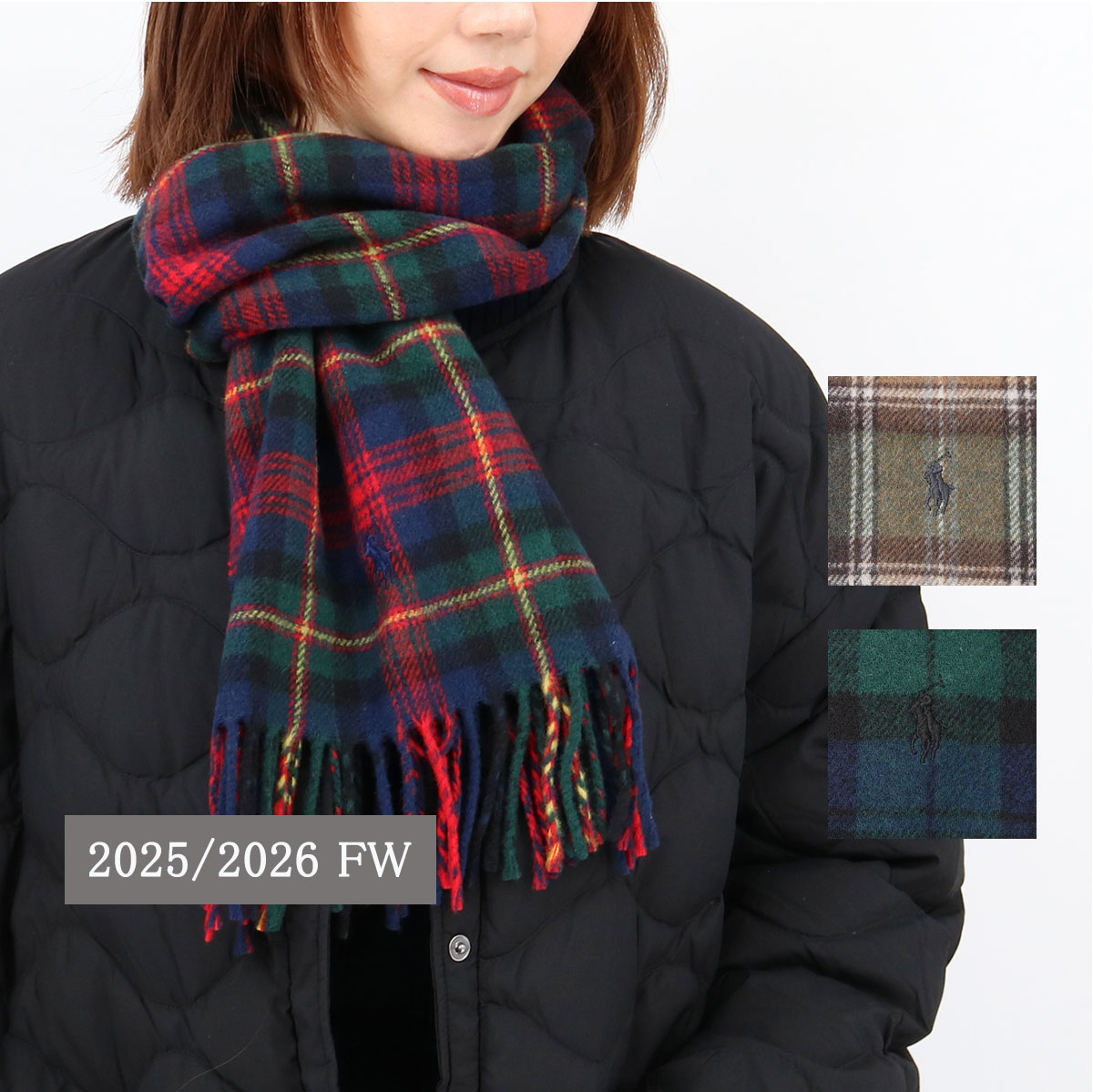 マフラー PC0999 ポニー刺繍 RECYCLED CLASSIC PLAID SCARF チェック 男女兼用 メンズ レディース 通勤 通