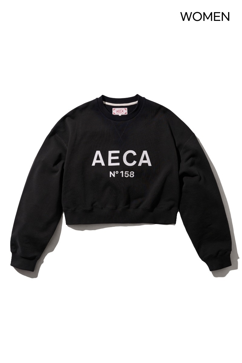 【AECA WHITE】 BIG LOGO CROP SWEAT : CHARCOAL/WHITE