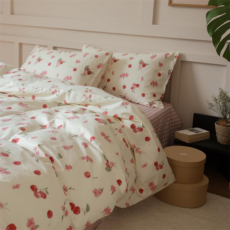 MENRAIBO 綿100 布団カバー3点セット シングル セミダブル ダブル サイズ 花柄の 掛け布団カバー ボックスシーツ 枕カバー 寝具カバー ベッドフレーム ベッドセット 春夏秋冬用 寝具 (