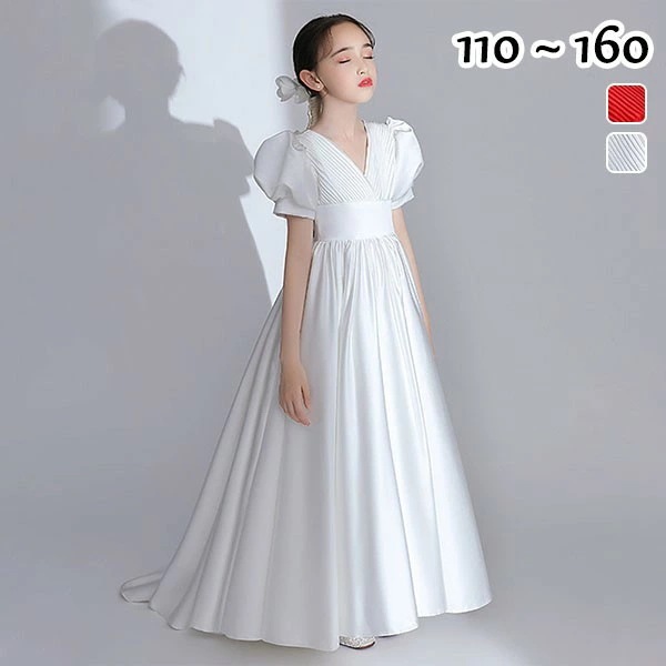 ピアノ発表会 ドレス 中学生 160 白ワンピース キッズ 女の子 キッズドレス ワンピース 子供服 袖付き パーティー ロング丈 ショート丈 ガール 子供ドレス 演奏会 フラワーガール ベールガール