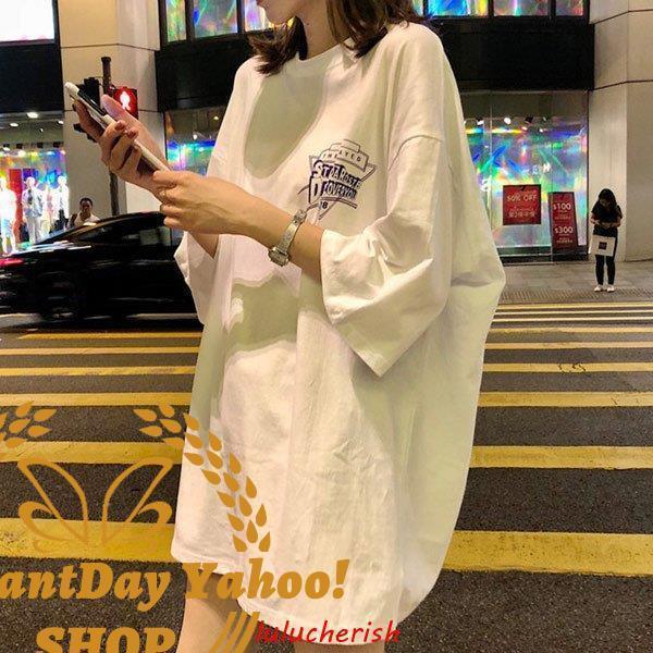 バックプリント Tシャツ レディース トップス 半袖 チュニック プールオーバー クルーネック 白