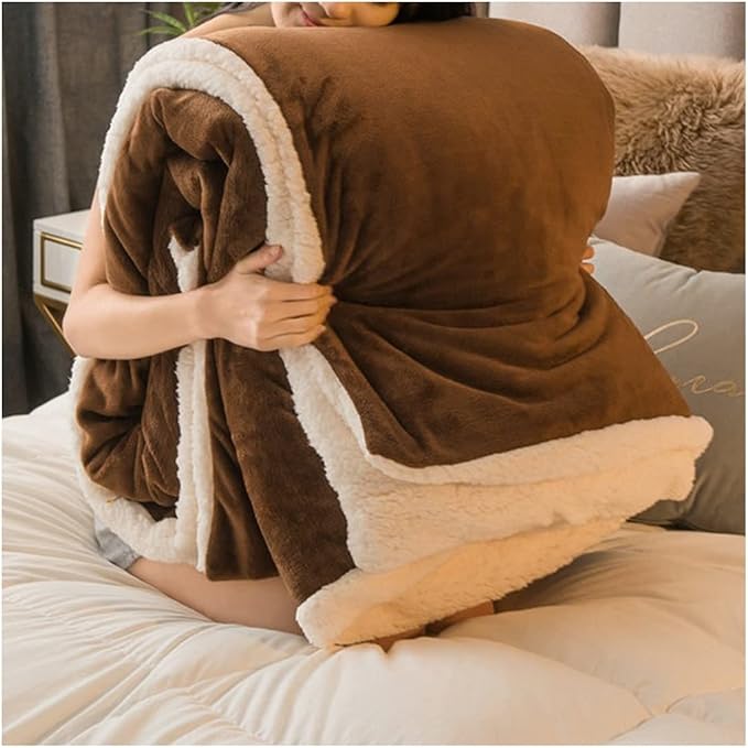 ブランケット クイーンサイズ 冬用ベッドブランケット 無地 ウールブランケット スロー 大人用 厚手 暖かい ソファ 冬用ブランケット 旅行用枕 (色: ブラウンサイズ: 1枚 180x200cm)