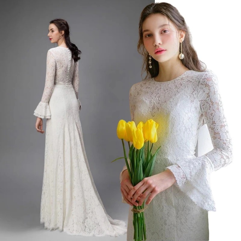 2024 秋 パーティードレス 韓国ファッション ウェディングドレス 長袖 ドレス 結婚式 演奏会 同窓会 発表会 二次会