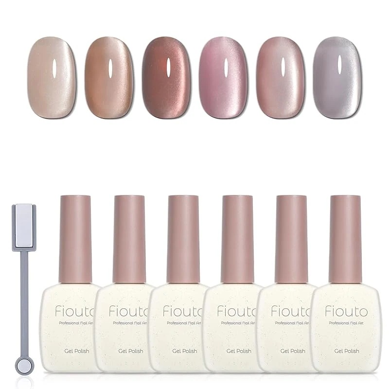 Fioutoマグネットネイル 大容量15ml ジェルネイル カラージェル マグネットジェル 猫目ジェル UV/LED対応 磁石付き 6色セット（ガラス玉マグネットジェル）