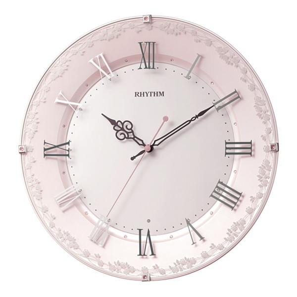ホームテイスト SH-11-538SR13 リズム掛け時計 クリスタル付留め飾り 電波時計 バラ模様 ピンク メーカー直送 8,712円