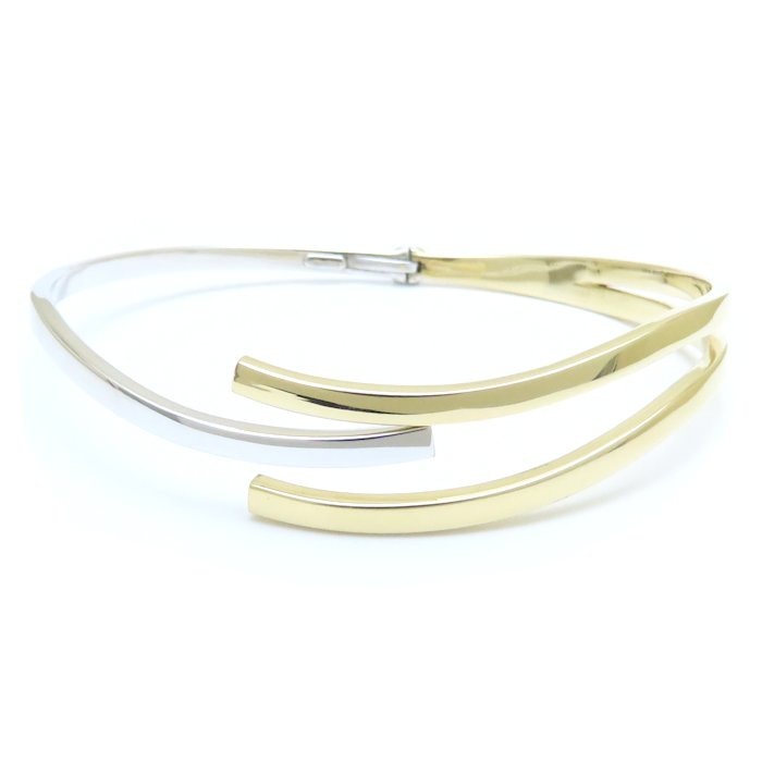 デザイン バングル コンビカラー K18YG イエローゴールドxK18WG ホワイトゴールド /129136【中古】