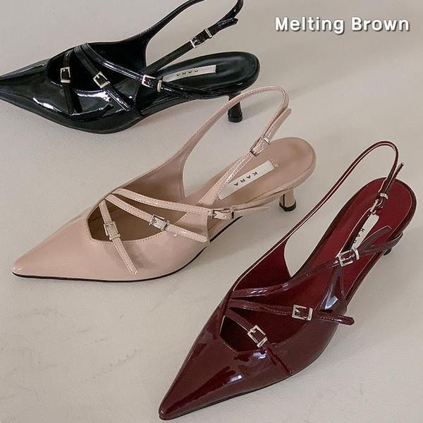 女性用甲ストラップスリングバックミドルヒール k68