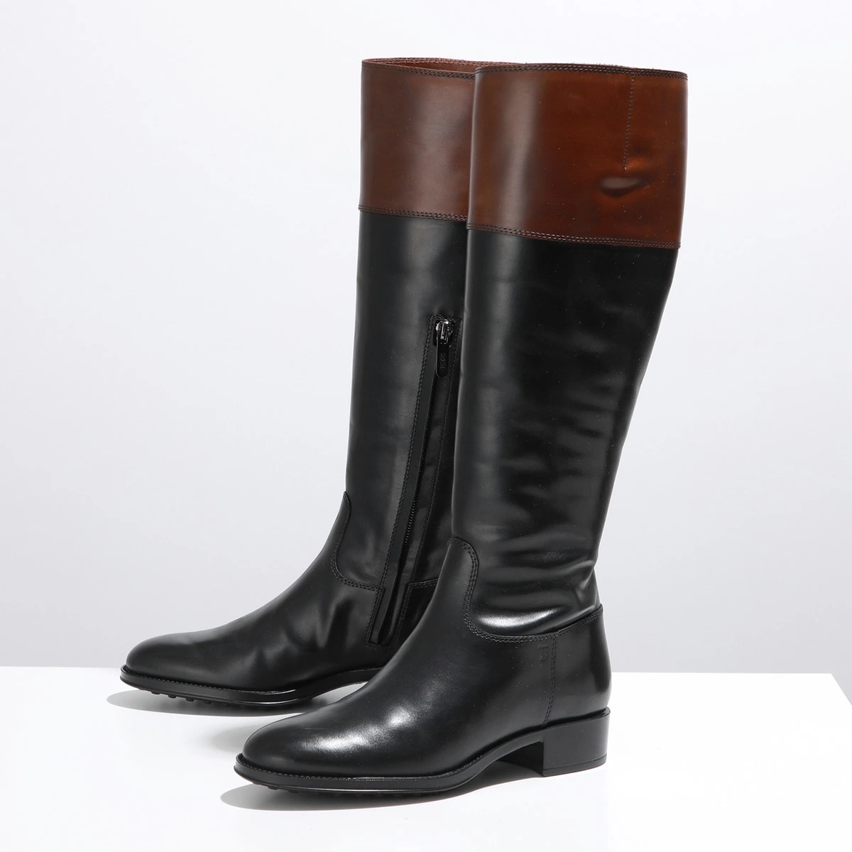 TODS トッズ ロングブーツ XXW0OF0F600G01 レディース レザー ローヒール ジョッキーブーツ ロゴ バイカラー シューズ 靴 1000