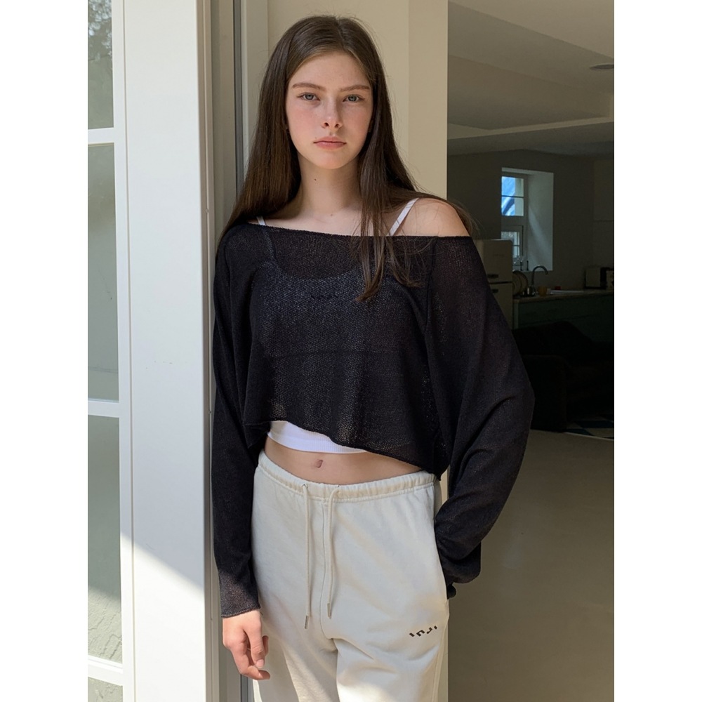 INJIACTIVE リネンクロップトップブラック