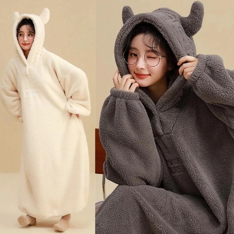 パジャマ 部屋着 寝巻き レディース 快適 ゆったりルー 裹起毛 ムウェア 可愛い ネグリジェ 大きいサイズ 厚手 体型カバー  小悪魔 暖かい