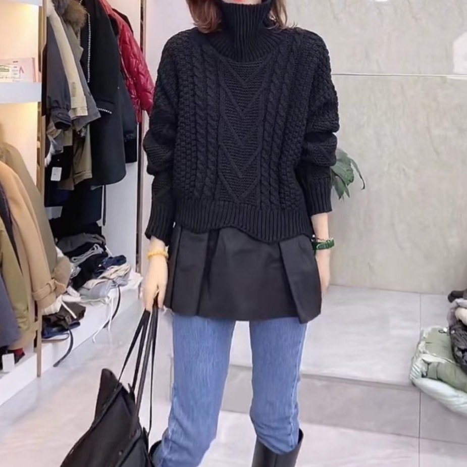 セーター ショート丈 長袖 ボリューム袖 萌袖 タートルネック サイドスリット 韓国 レディース ニット オルチャン 可愛い かわいい 大人可愛い きれいめ シンプル カジュアル 大人