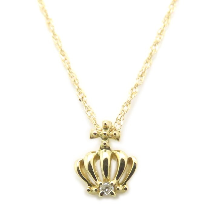 クラウン ネックレス ダイヤモンド0.01ct K18YG イエローゴールド レディース/295016【中古】