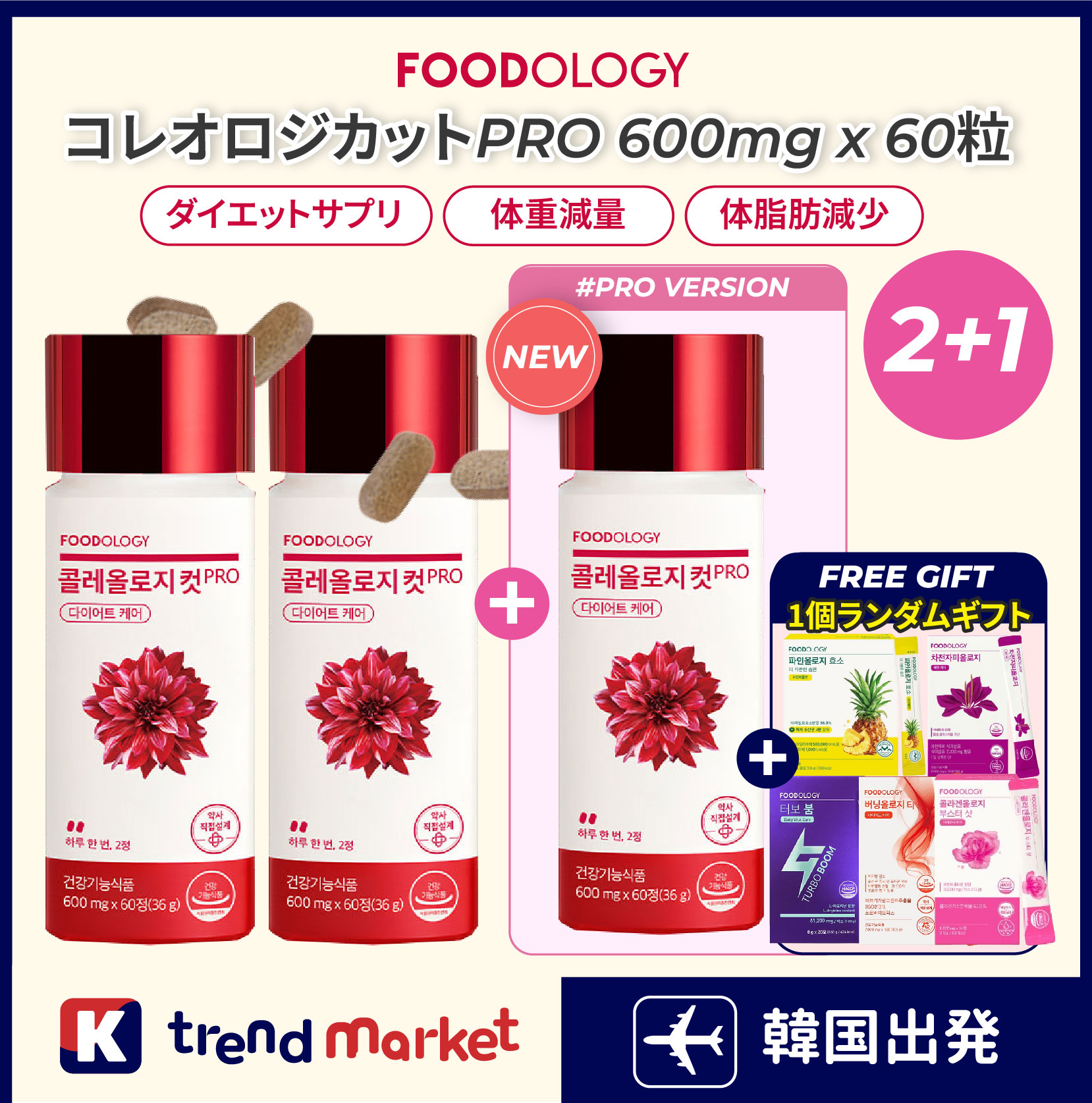 [正規品]2+1コレオロジーカットPRO 600mg x 60粒 x 3個 (計3ヶ月分)／体重減量／体脂肪減少／ダイエット健康機能食品／ダイエットサプリ／手軽なダイエット／ダイエット成功その他
