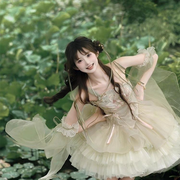 余丸丸【小花神】オリジナルバレエ風ワンピース女性アイリスハスlolitaスカート国風