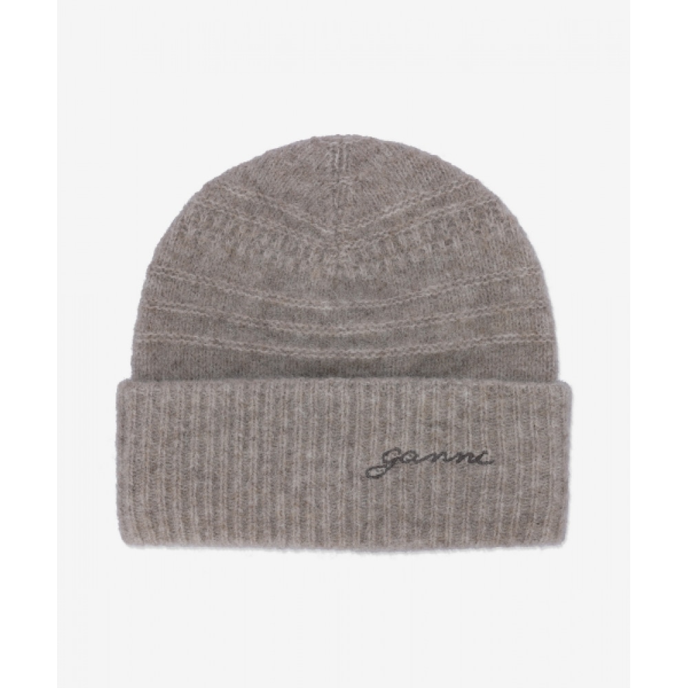 GANNI ソフトウールビーニー-アーモンドミルク/A6061859