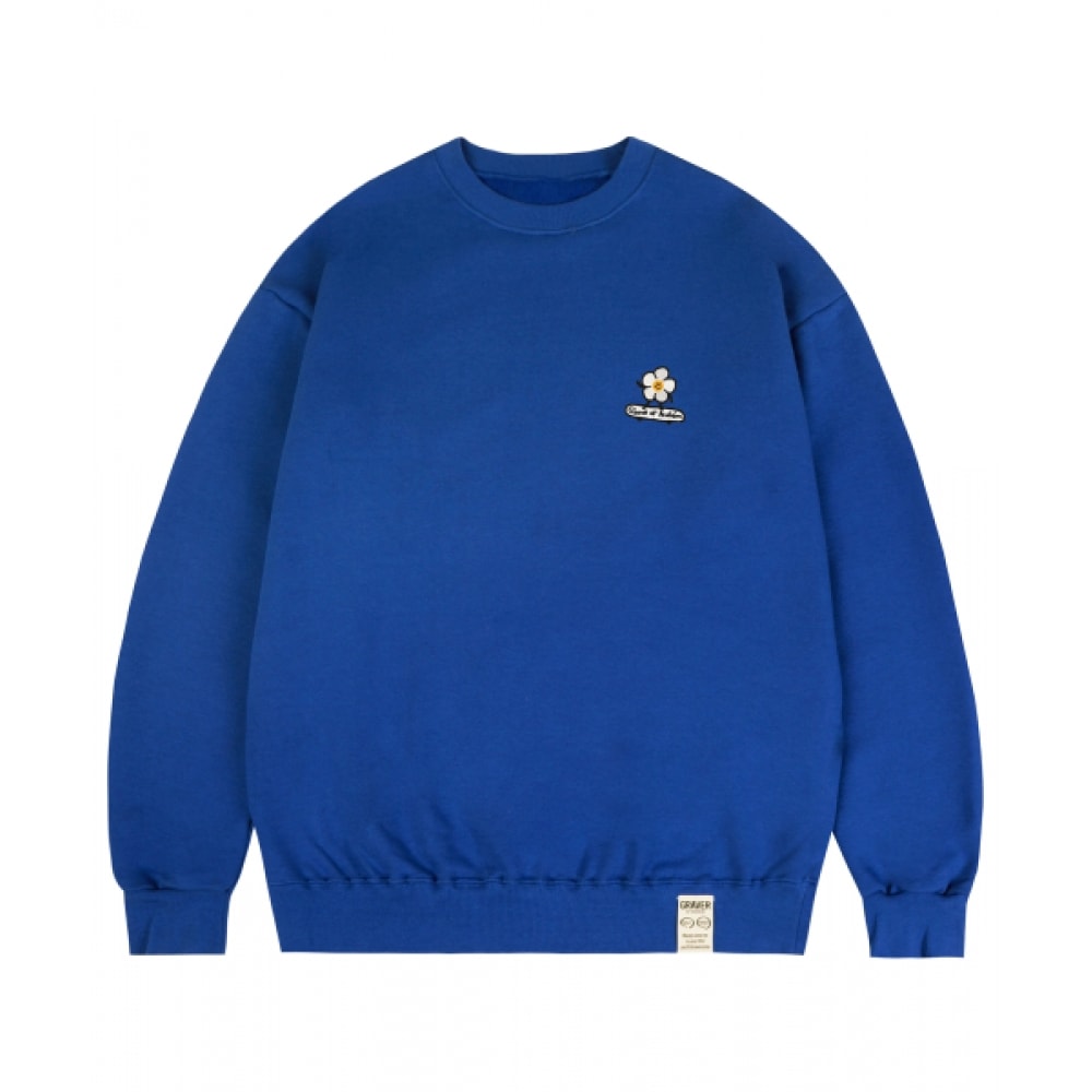 GRAVER [ユニセックス] フラワーボードエンブロイダリースマイルスウェットシャツ_コバルトブルー