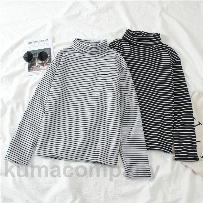インナーウェアレディース 長袖Tシャツ ボーダー柄 インナー ハイネック 裏ボアトップス Tシャツ 冬 カットソー 秋 重ね着
