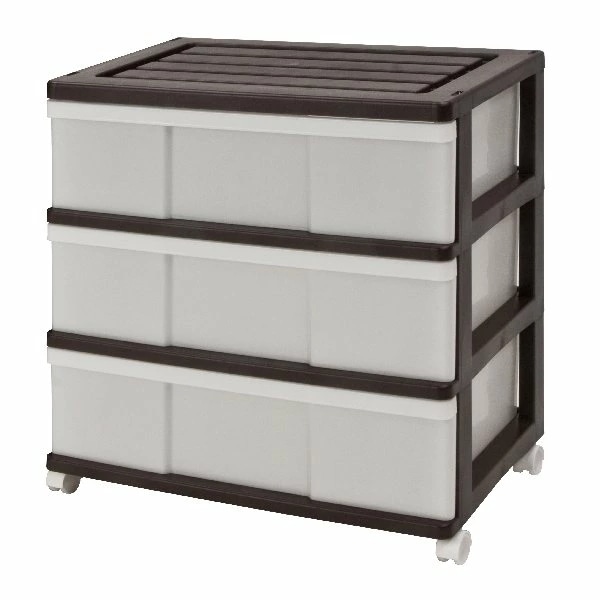 完成品 ワイドチェスト 収納ケース プラスチック 引き出し 3段 おしゃれ ブラウン キャスター付き