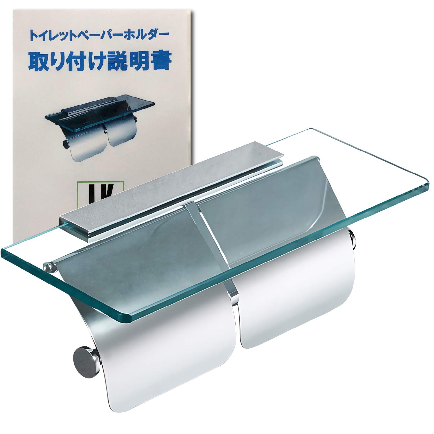 トイレットペーパーホルダー ガラス棚 2連タイプ ペーパーホルダー 棚付き