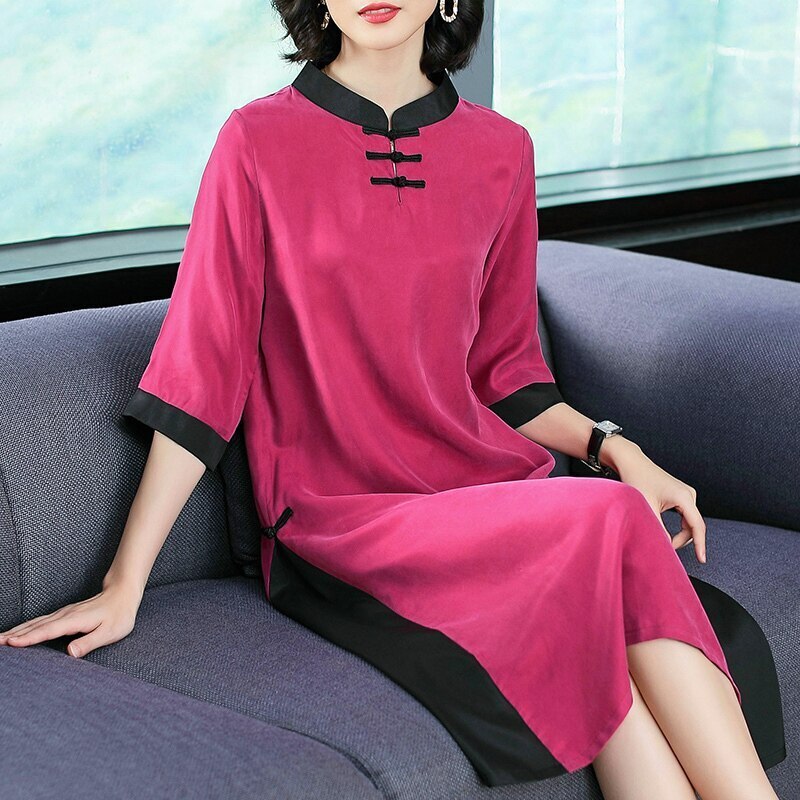 ドレス ワンピース チャイナドレス 膝下 l ミモレ丈 袖あり 半袖 5分袖 五分袖 スタンドカラー きれいめ シンプル 大人 上品 おしゃれ お洒落 個性的 エレガント 主役級 存在感 華やか