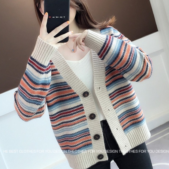 トップス カーディガン 上着 レディース 長袖 萌袖 Vネック ストレート 前開き ボタン 配色 ニット かわいい 大人可愛い カジュアル 上品 おしゃれ エスニック エキゾチック こなれ感 ラフ