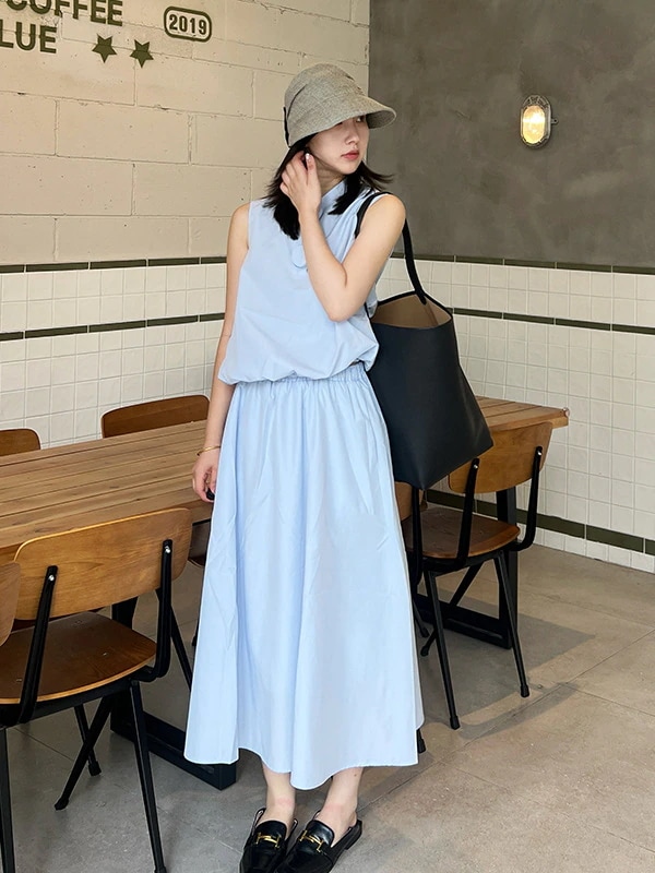 つぼみのスカート綿混紡スタンドカラー袖なしつぼみチョッキ女2025夏新しいりったいスカート