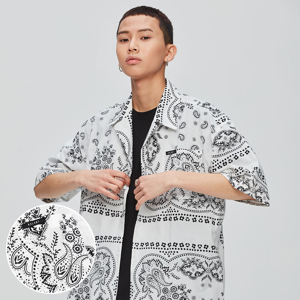 オリジナル·ペイズリー·ストレート·シャツ（ホワイト）