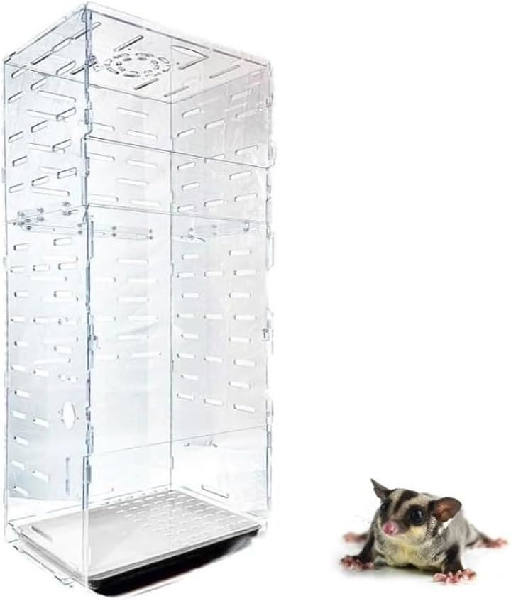 フクロモモンガ 360度見渡せるアクリルルーム 特大 ケージ 小動物 アクリルケージ 組み立て説明書付き(クリア, 90cm)