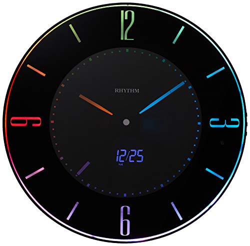 リズム(RHYTHM) 掛け時計 置き時計 電波時計 365色 LED 推し色 変更機能付き 黒 イ