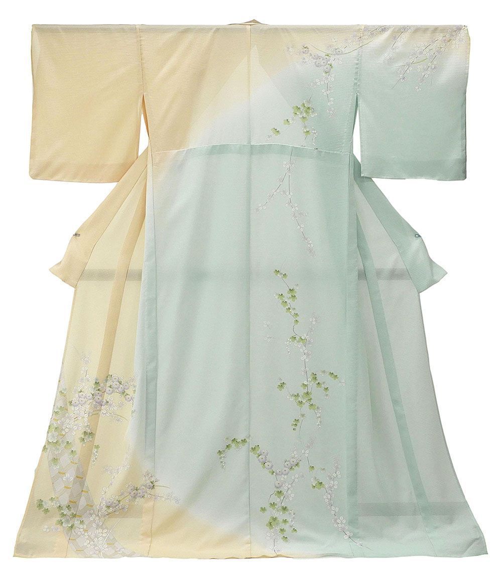 夏物 訪問着 新品仕立済 正絹 夏物 菊萩葡萄模様 身丈171.5cm 裄丈68cm 絽訪問着 新品 仕立て上がり 着物 wb2355