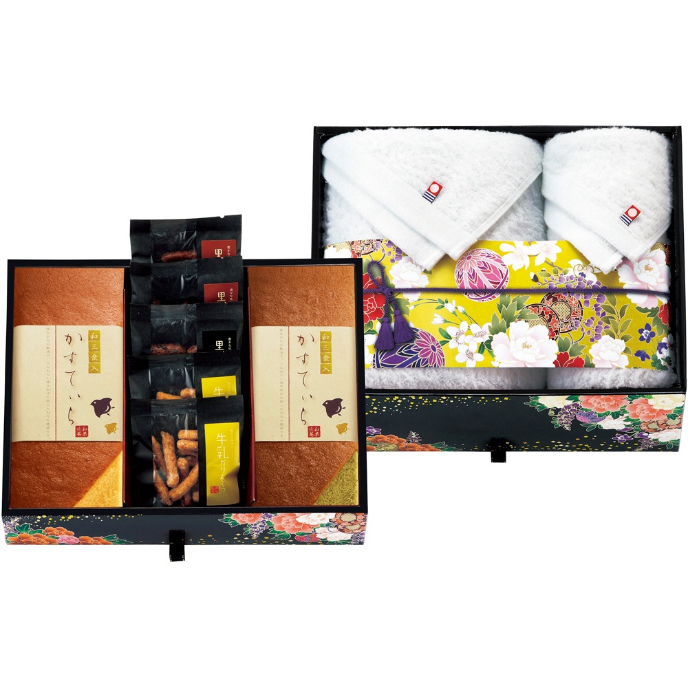 匠菴謹製 ミニたんす御進物 ほまれ かすてぃら＆今治産たおる HMKF-AJZ3 B134-038 ラッピング無料 のし無料 メッセージカード無料 ギフトセット A31 送料無料